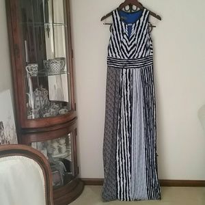 Elegant Black and White Striped Maxi Dress